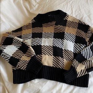 PLAID MOCK NECK SWEATER